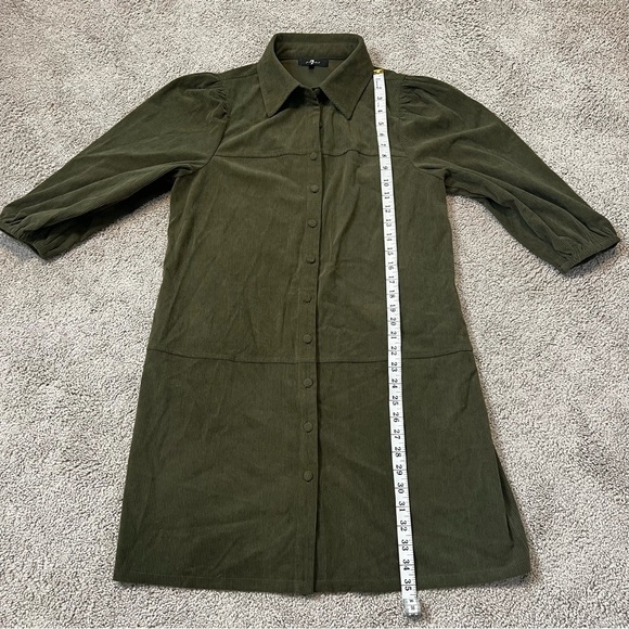 7 FOR ALL MANKIND Army Green Corduroy Button-Up Shirt Dress. Size Medium. - Picture 5 of 9